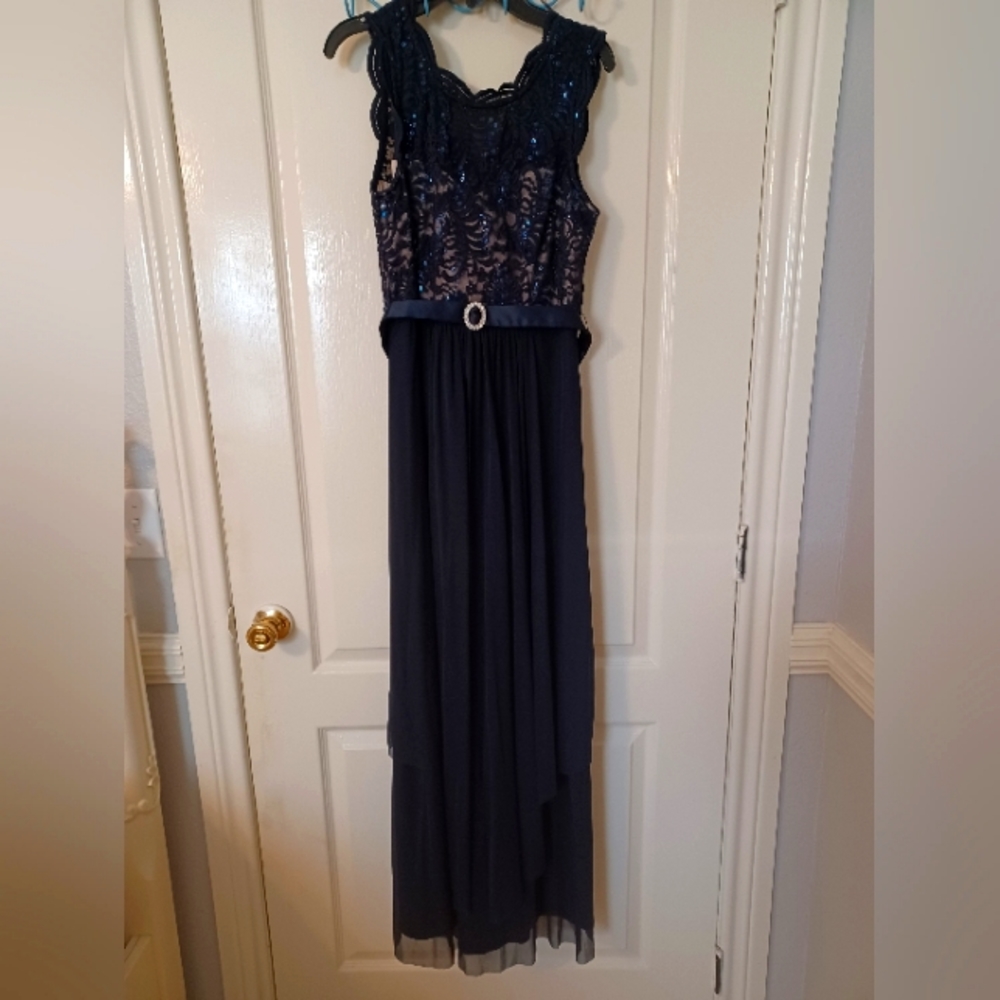 Maxi Gown with Lace Bust and Sheer Skirt, with Diamante Embellishment